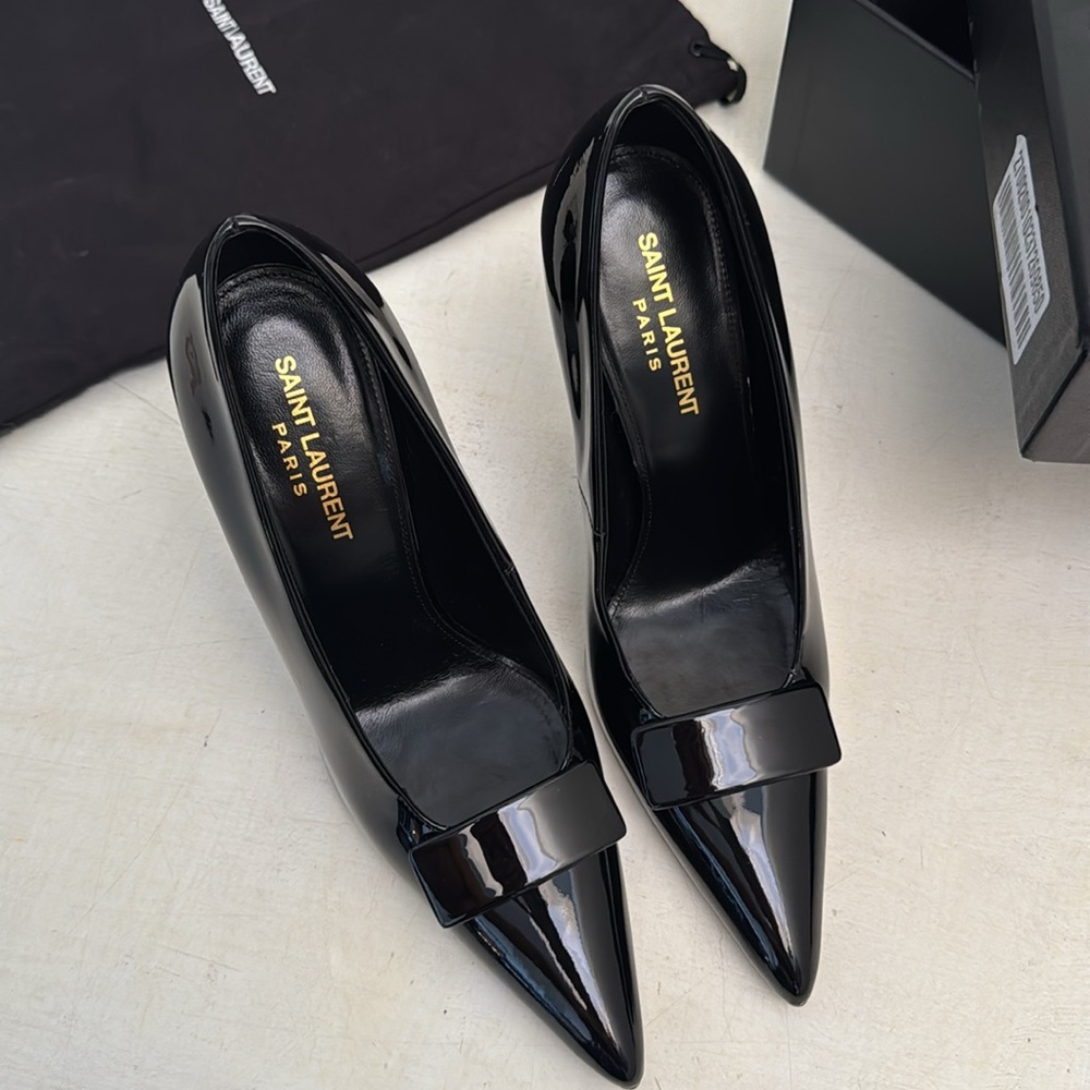SAINT LAUREN NEW W BOX KAYLA BLK PATENT LEATHER IT37 SS23